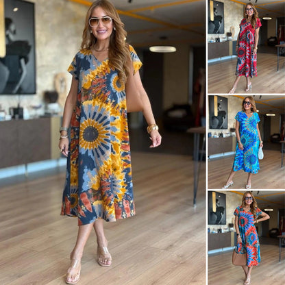 👗Rochie imprimată cu decolteu în V