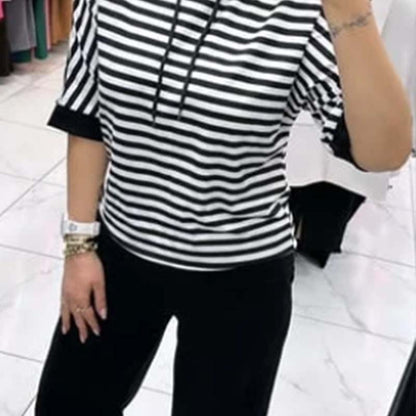 Top cu dungi casual pentru femei și set de pantaloni solizi
