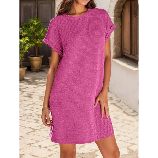 💞Rochie de buzunar elegantă cu gât rotund și culoare solidă