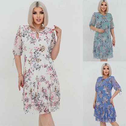 🌹Rochie elegantă plisată cu mânecă scurtă și lungă