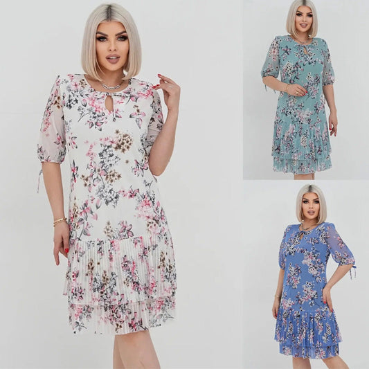 🌹Rochie elegantă plisată cu mânecă scurtă și lungă