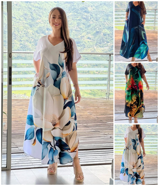 👗 Rochie cu mânecă scurtă imprimată🌴