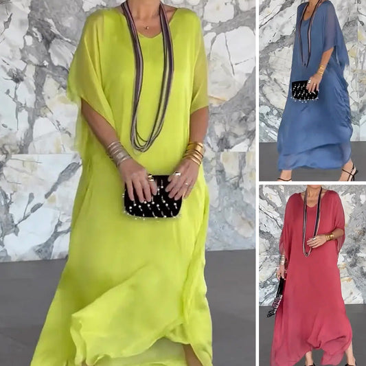 Femei respirabil vrac V-Neck Maxi rochie