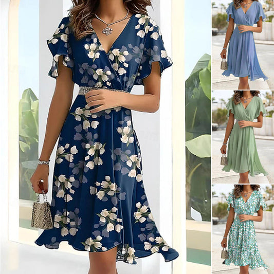 👗 Vara Floral Ruffle talie Cinching jumătate de corp fusta