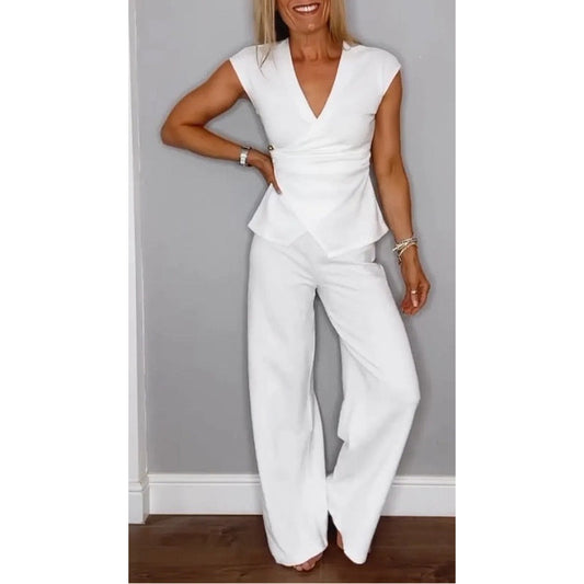 🔥Set elegant pentru femei: top cu gât în V și pantaloni