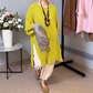 Bumbac din lenjerie rotund gât Split Seven Sleeve Top