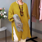 Bumbac din lenjerie rotund gât Split Seven Sleeve Top