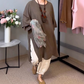 Bumbac din lenjerie rotund gât Split Seven Sleeve Top