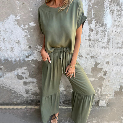 Set de două piese casual de culoare solidă pentru femei
