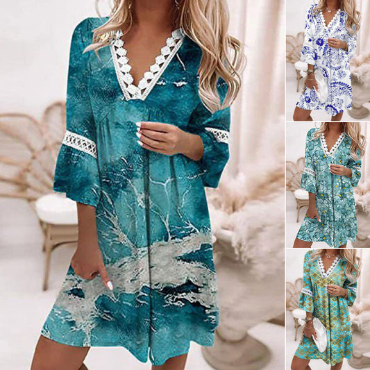 💖Rochie casual imprimată cu decolteu în V pentru femei