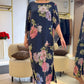 Rochie lungă imprimată cu gât rotund elegant pentru femei