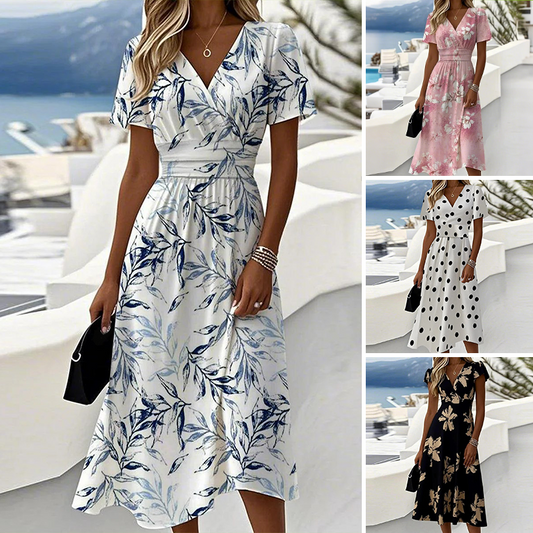 👗 Rochie midi cu decolteu în V și imprimeu Femei Fashion