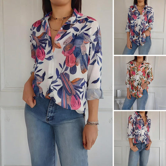 Cămașă elegantă cu imprimeu floral și nasturi