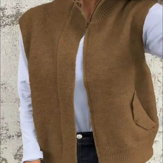 Vestă elegantă cu fermoar pentru femei